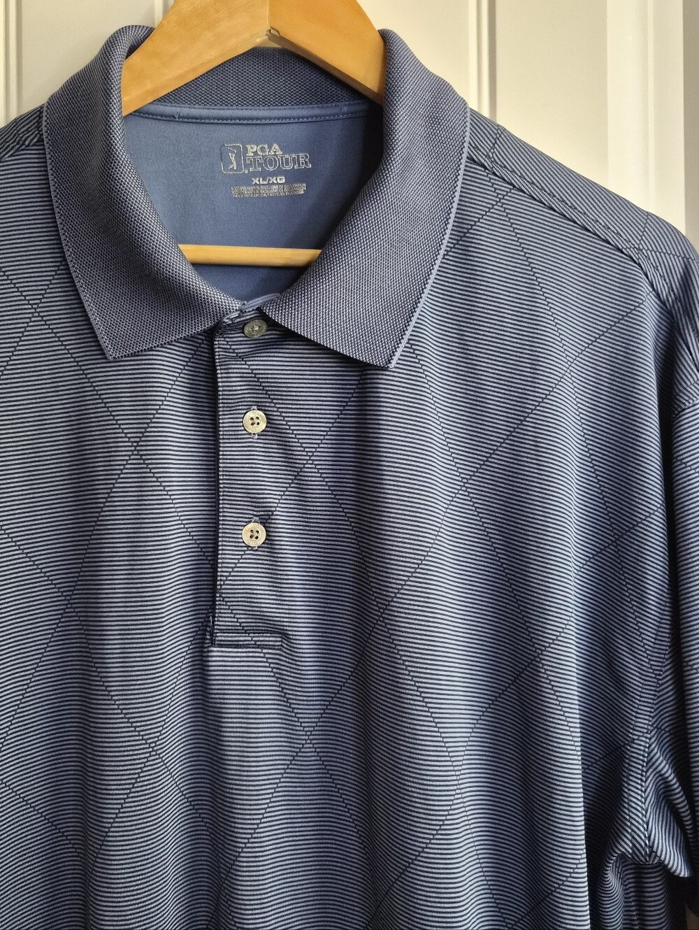 XL PGA TOUR Golf Polo Blue Geometric Activewear Casual Travel Preppy Money Dad
